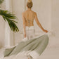 White Pants with Green Print