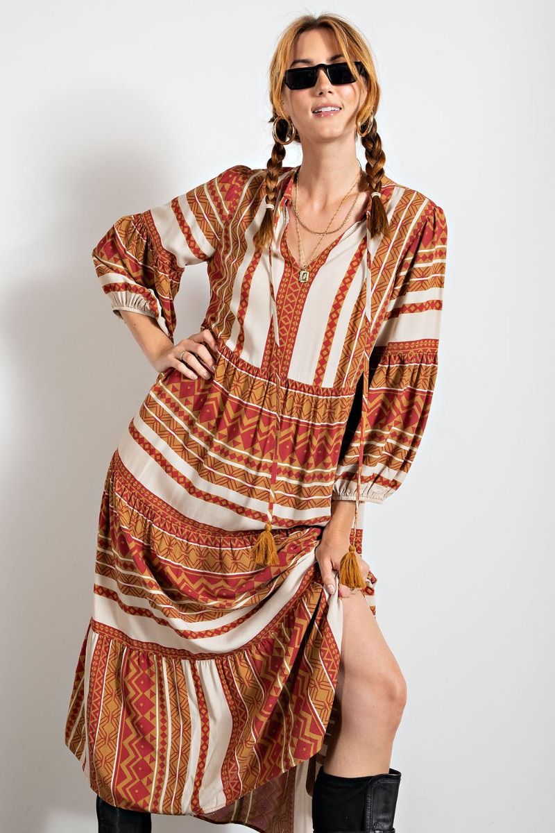 Rust Print Boho Dress