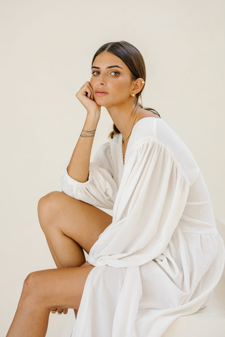 Off White Cotton Shirt Dress