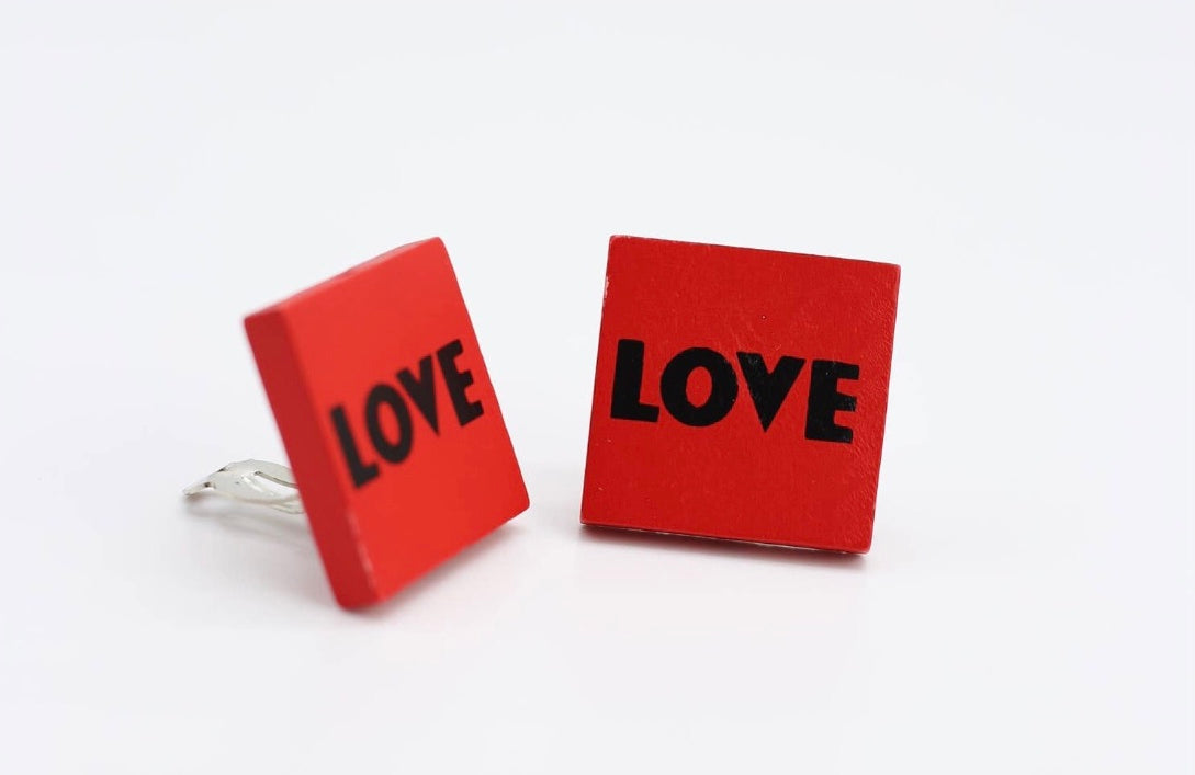 Clip on - Love Hope Earrings -Red