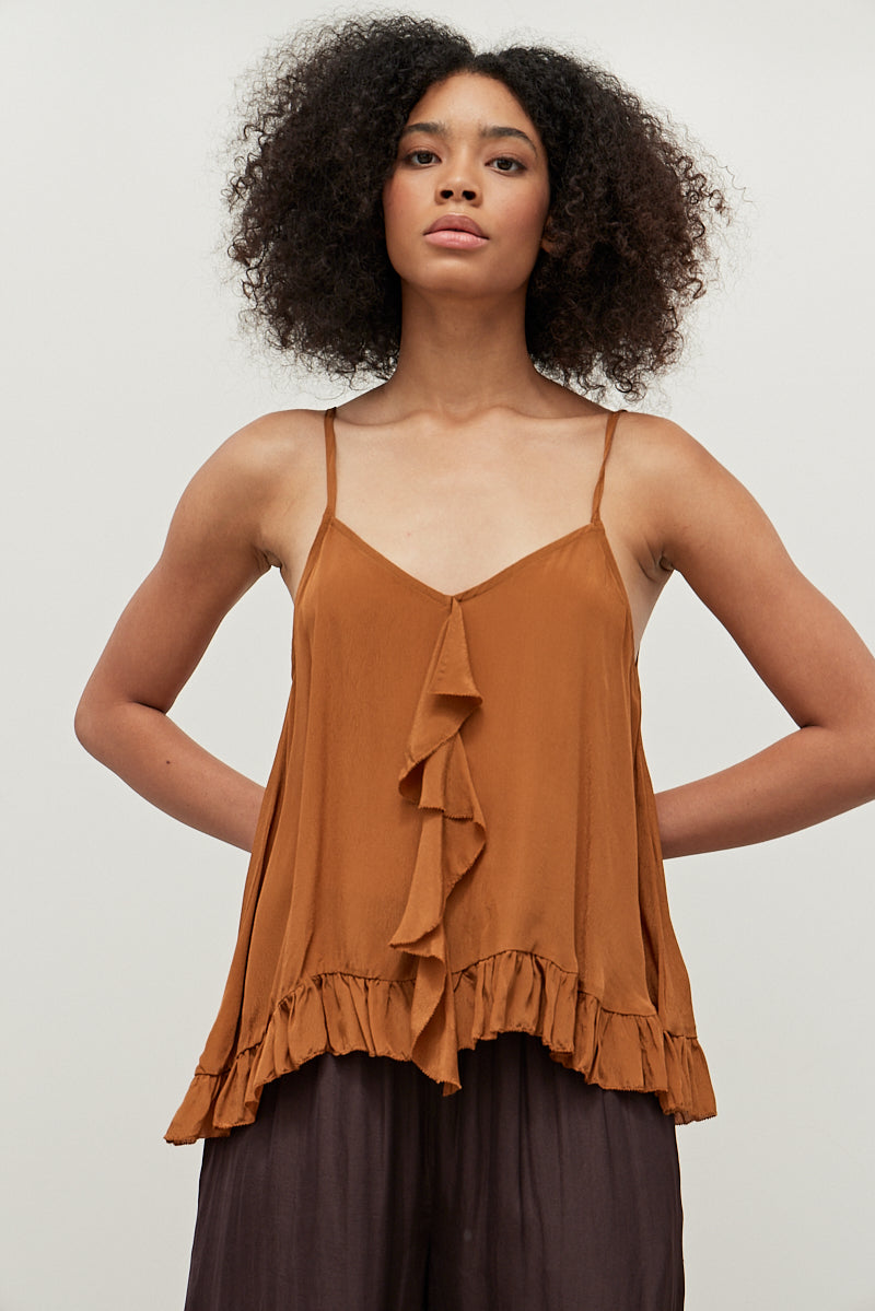 Tan Ruffle Camisole