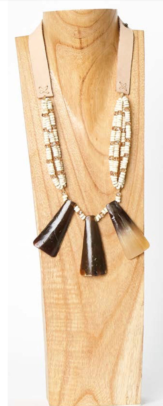 Horn & Bead Necklace on Leather