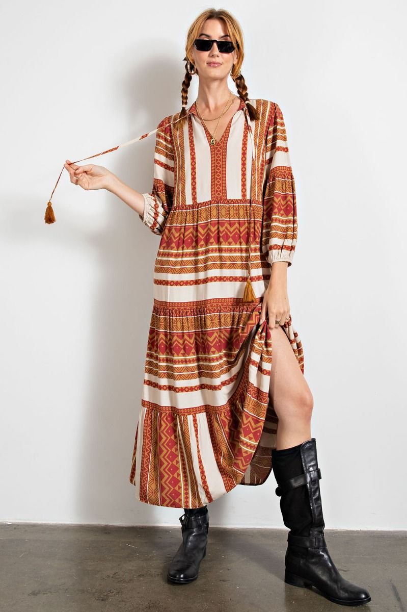 Rust Print Boho Dress