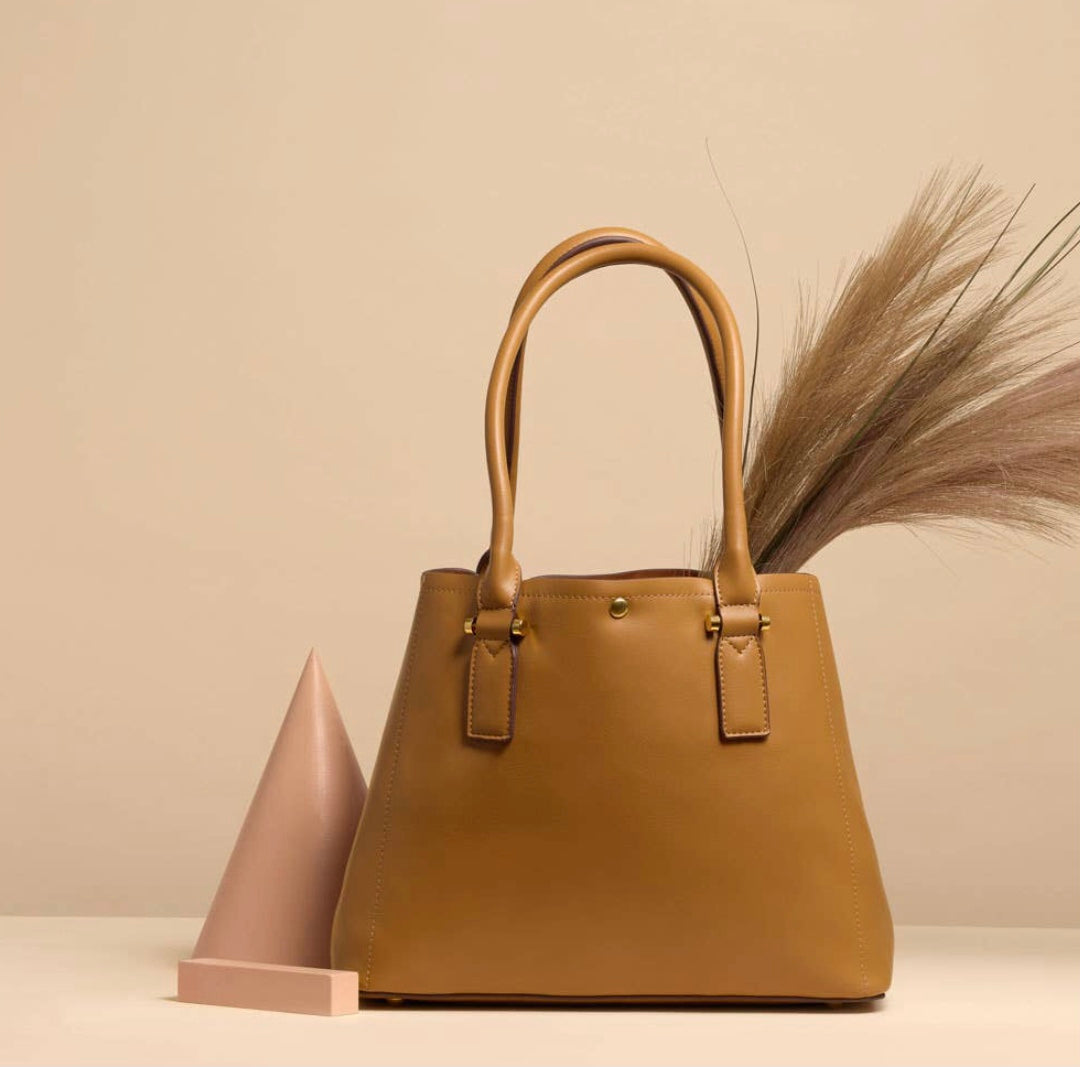 Large Vegan Leather Shoulder Bag - Camel