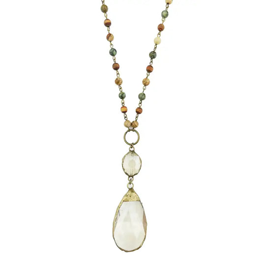 Sunrise Jasper Necklace with Crystal Teardrop